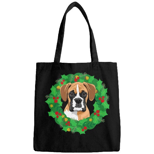Boxer Pet Wearing Christmas Wreath Bags