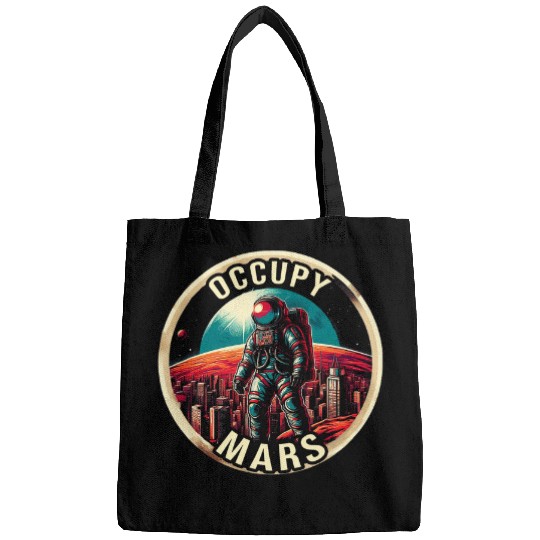 Occupy Mars Retro Futuristic Astronaut on Mars Colony Bags