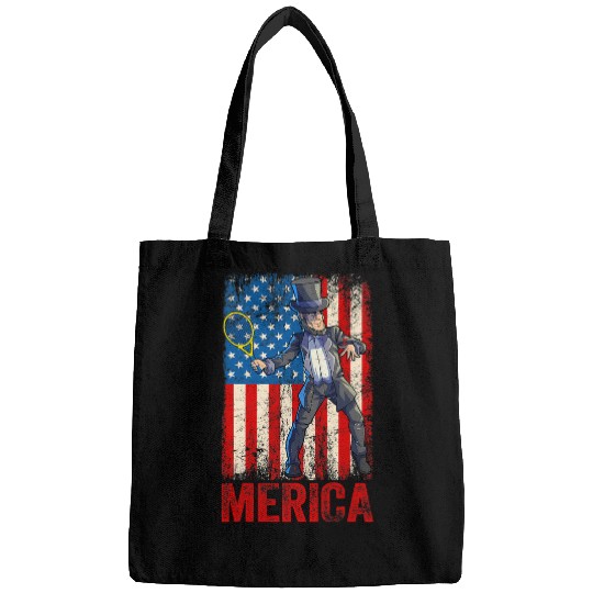 Sport Tennis Abraham Lincoln 4th Of July Boy Men American USA Flag Bags