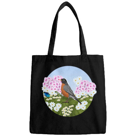 American Robin Summer Flowers Birder Bird Watching Biologist Bags