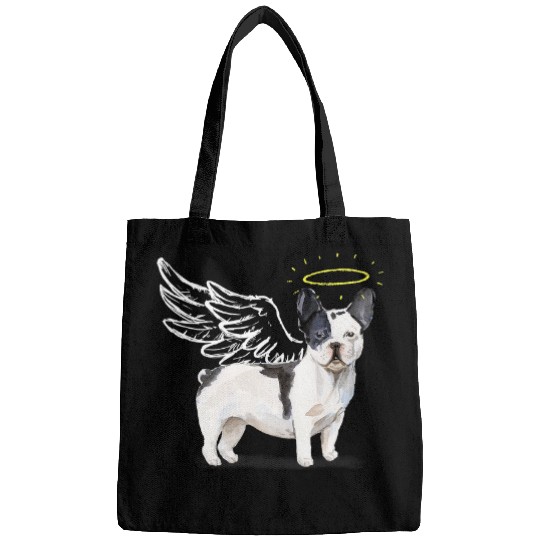 French Bulldog Pet Frenchie Dog Black and White Pup Angel Wings and Halo 221 Bags