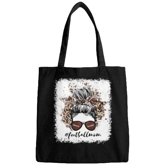 Sport American Football Mom Life Player With Leopard And Messy Bun Bleached 17 Bags