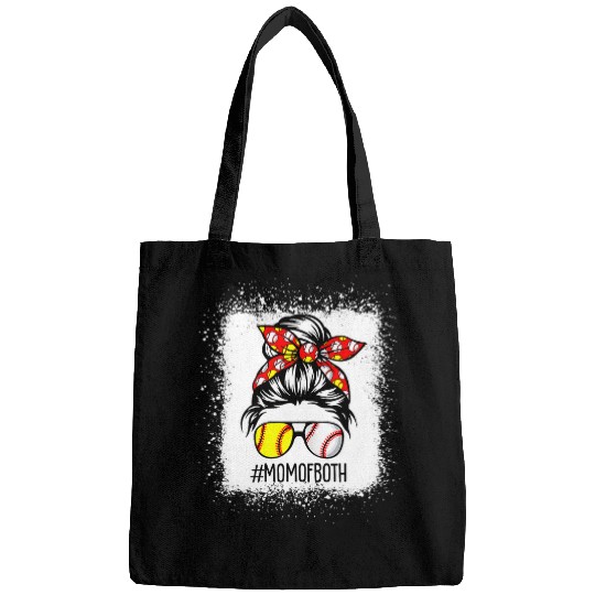 Sport Baseball Messy Bun Hair Mom Of Both Softball Baseball Bleached Bags