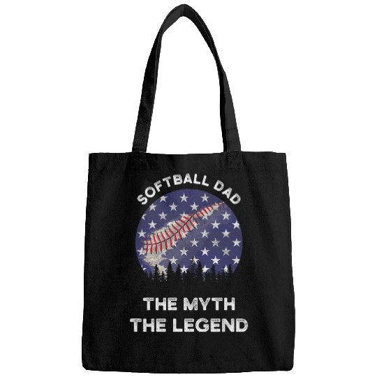 Sport Softball Mens softball dad the myth the legend USA flag softball for men Bags
