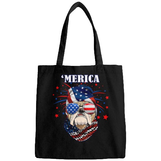 English Bulldog Pet Bulldog Dog Lover USA Flag Merica Red White Blue 4th Of July Bags