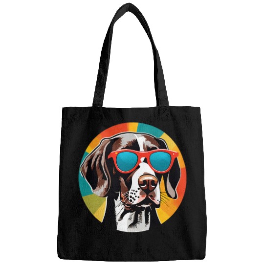 German Shorthaired Pet Dog Face Colorful Retro Bags