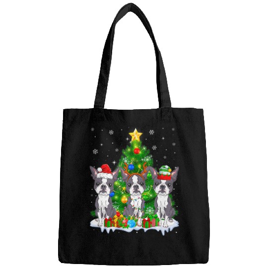 Boston Terrier Pet Funny Boston Terrier Dog Reindeer Christmas Light Bags