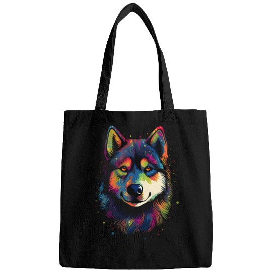 Alaskan Malamute Pet Face Cute Colorful Dog Lover Art Black Bags