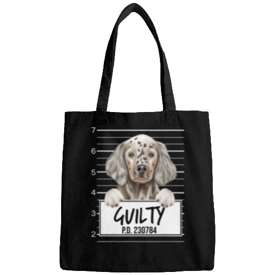 English Setter Pet Funny English Setter Mugshot Guilty Bags