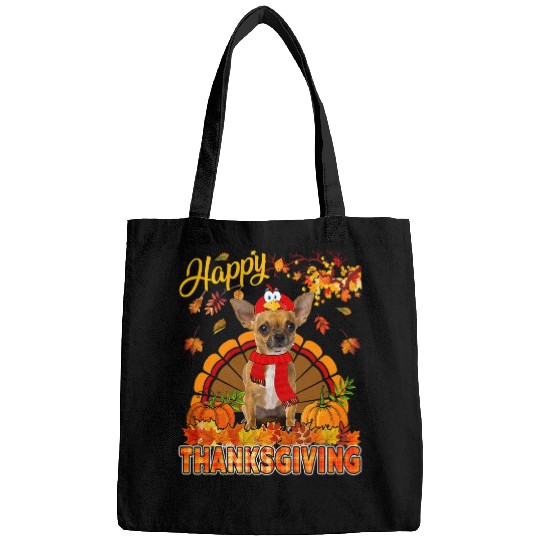 Chihuahua Pet Thanksgiving Chihuahua Wearing Turkey Costume Fall Leaves Bags