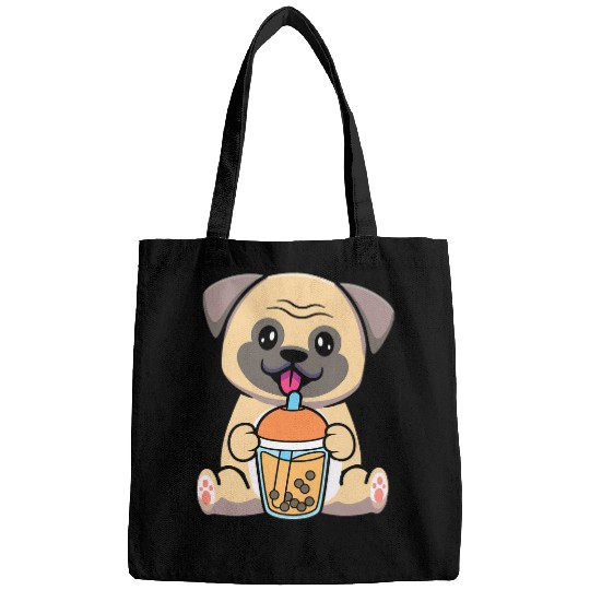 Pug Pet Bubble Milk Tea Pug Cute Pug Drinking Boba Milk Tea Bags