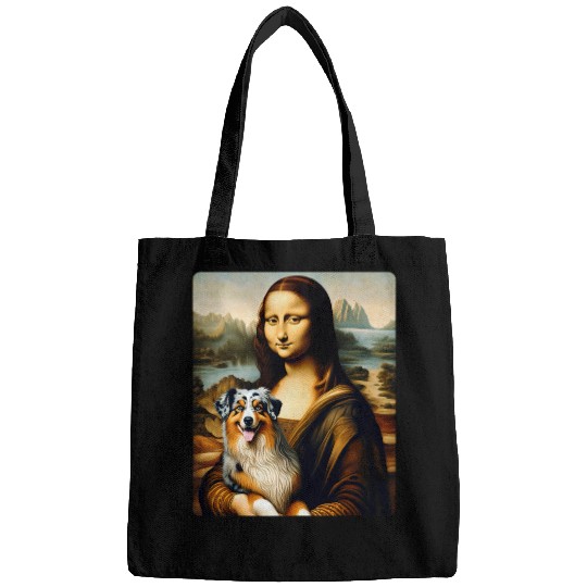 Australian Shepherd Pet Mona Lisa Australian Shepherd Twist Artistic Dog Portrait Bags