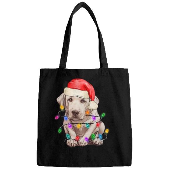 Labrador Pet Christmas yellow lab cute dog with Christmas lights C Bags