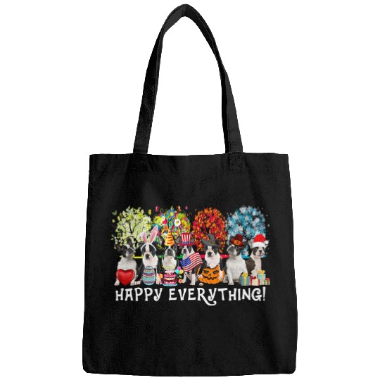 Boston Terrier Pet Happy Everything Boston Terrier Dog Seasons All Year Tree Lo48 Bags