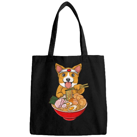 Corgi Pet Kawaii Corgi Dog Eating Soup Pho Bowl Japanese Ramen Noodles Bags