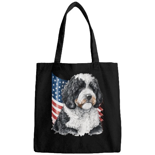 Bernedoodle Pet 4th Of July Bernedoodle Dog Lovers America USA Flag Graphic Bags