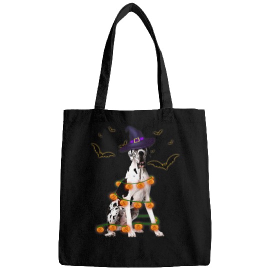 Great Dane Pet Wizard Hat Tree Lights Pumpkin Funny Halloween Bags