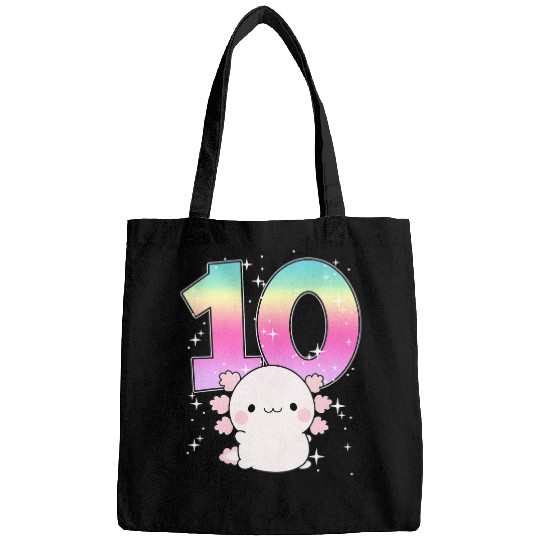Axolotls Pet 10th Birthday Girl Salamander Kawaii Double Digits Bags