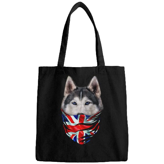 Husky Pet Patriot Siberian Husky in Union Jack Bandana Bags