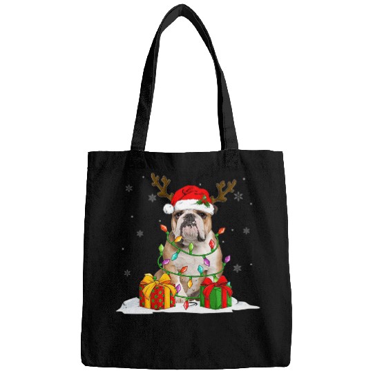 English Bulldog Pet Christmas Light Santa Hat Bags