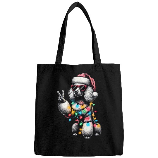 Peace Sign Hand Poodle Santa Christmas Dog Pajamas Bags