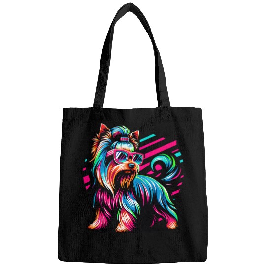 Retro Yorkshire Terrier Vaporwave Yorkie Dog Lover 80s 90s Bags