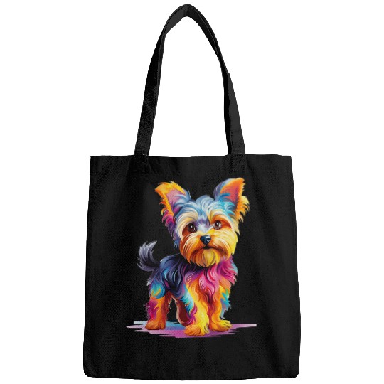 Colorful Cute Funny Rainbow Dog Yorkshire Terrier Bags