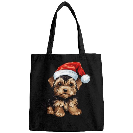 Yorkshire Terrier Yorkie Dog Breed with a Christmas Hat Bags
