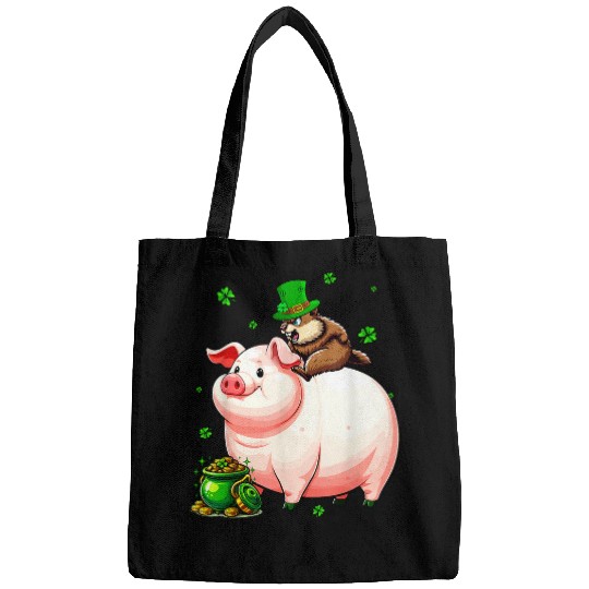 Groundhog Riding Pig Clovers Lucky Patricks Day Coin Bags