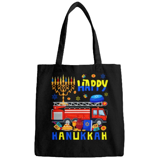 Happy Hanukkah Fires Truck With Menorah Dreidel Funny Jewish Bags