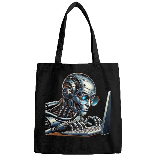 Robot Typing On Computer Writer Blogger Tech Bags