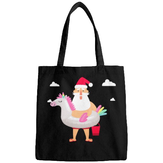Unicorn Pet Christmas In July on Summer Vacation Santa And Unicorn Funny Bags