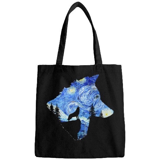 Coyote Mammal Starry Night wolfs by Vincent van Gogh Famous Painting Bags