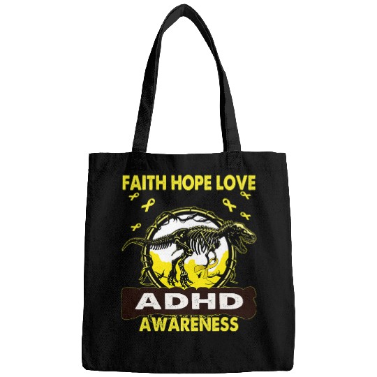 ADHD Ribbon Awareness Dinosaur Faith Hope Love ADHD Awareness Bags