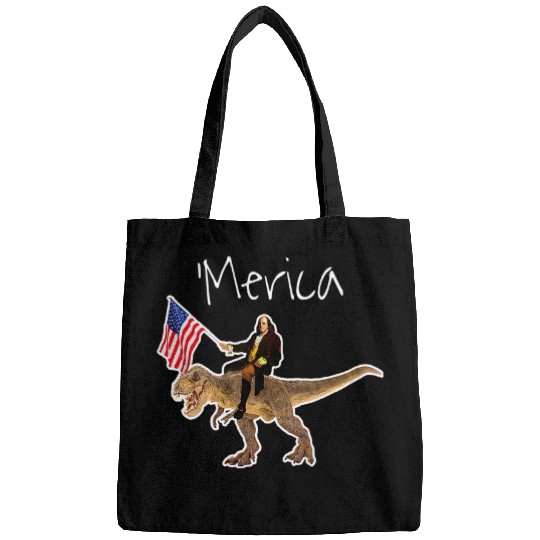 Dinosaur Pet Benjamin Franklin Ben Riding a Dinosaur Funny American Flag Bags