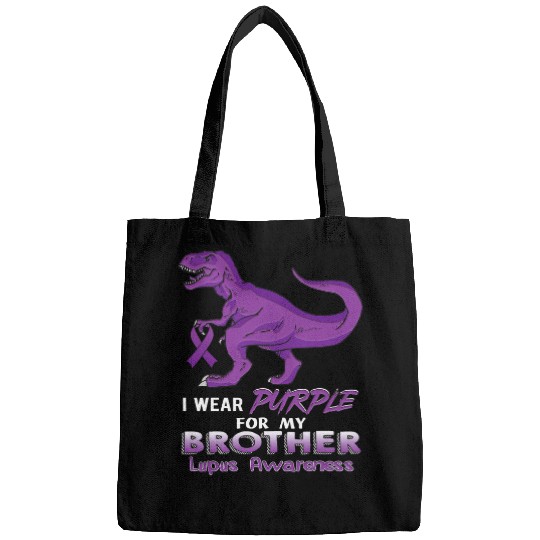 Dinosaur Pet I Wear Purple for My Brother Lupus Awareness Bags