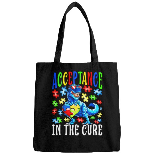Autism Puzzle Dino Acceptance Is The Cure Autism Awareness Dinosaur Puzzle Bags