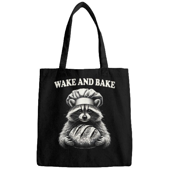 Wake And Bake Sourdough Funny Raccoon Baker Meme Bags