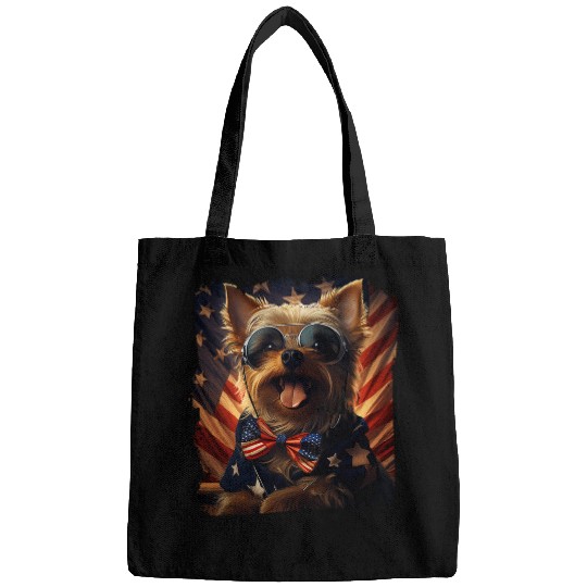 Stars Stripes vintages Microphone Yorkshire Terrier 4th Bags