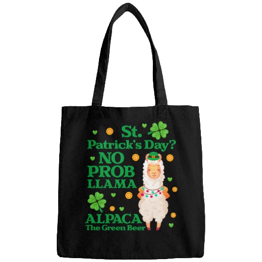 Llama Pet No Prob Llama St Patricks Day Alpaca Green Beer Bags