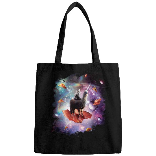 Llama Pet Space Cat Riding Unicorns Llama Bacon Taco Bags