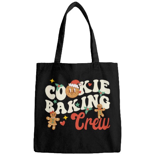 Cookie Baking Crew Funny Holiday Baker Groovy Retro Cute Bags