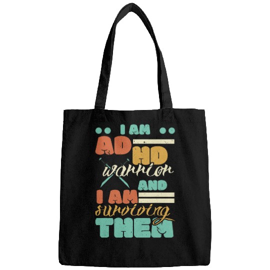 ADHD Ribbon I Am A ADHD Warrior And I Am Surviving Them Neurodiversity Bags
