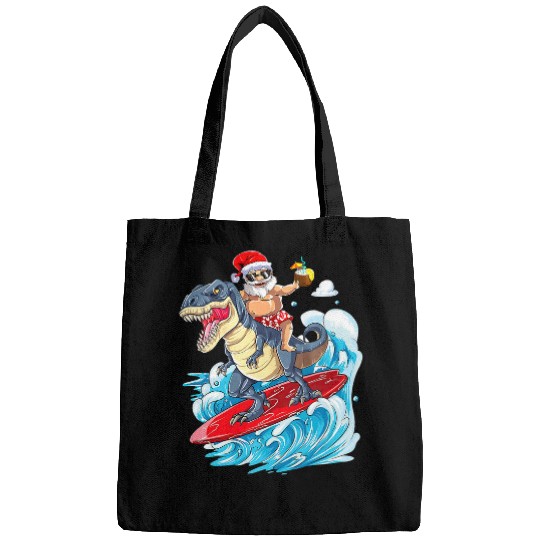 Dinosaur Pet Hawaii Santa Riding Dinosaur T rexs Sufing Christmas In July Bags