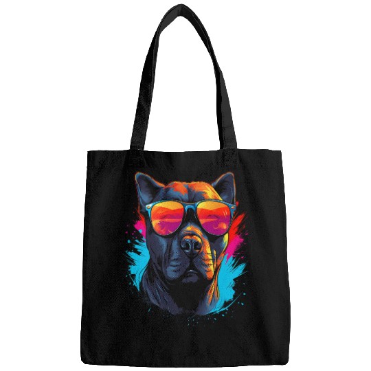 Tough Cool Neon Pitbull Puppy Love Dog wearing Sun Glasses 1 Bags
