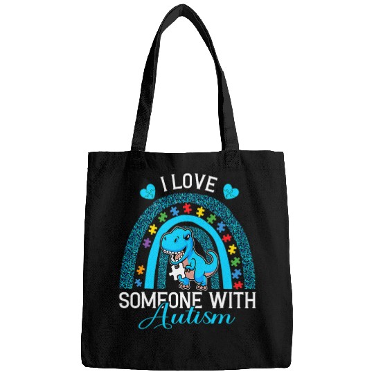 Autism Puzzle Dino I Love Someone with Autism Rainbow Bags