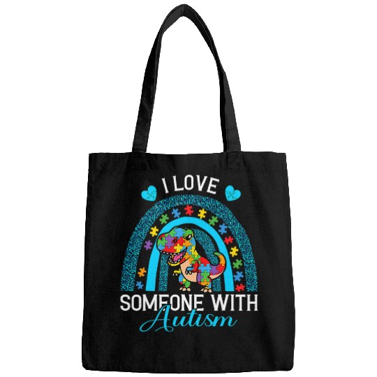 Autism Puzzle Dino I Love Someone With Autism Autism Awareness Dinosaur Bags