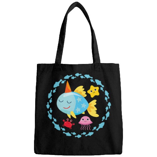 Unicorn Pet Colourful unicorn fish starfish crab jellyfish in the circle of fish Bags