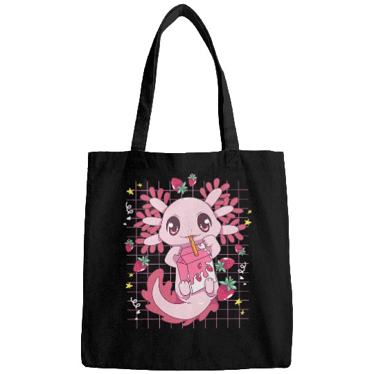 Axolotls Pet Kawaii Axolotls Drinking Strawberry Milk Carton Axolotls Lover Bags