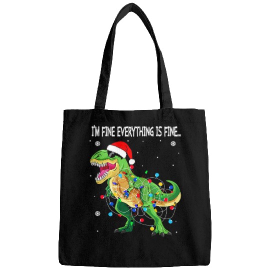 Dinosaur Pet Im Fine Everything Is Fine Christmas Lights t rex Bags